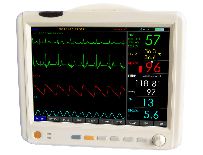 JR2000D Patient Monitor with NIBP/PR/SPO2/TEMP/RESP/ECG/ETC02 12