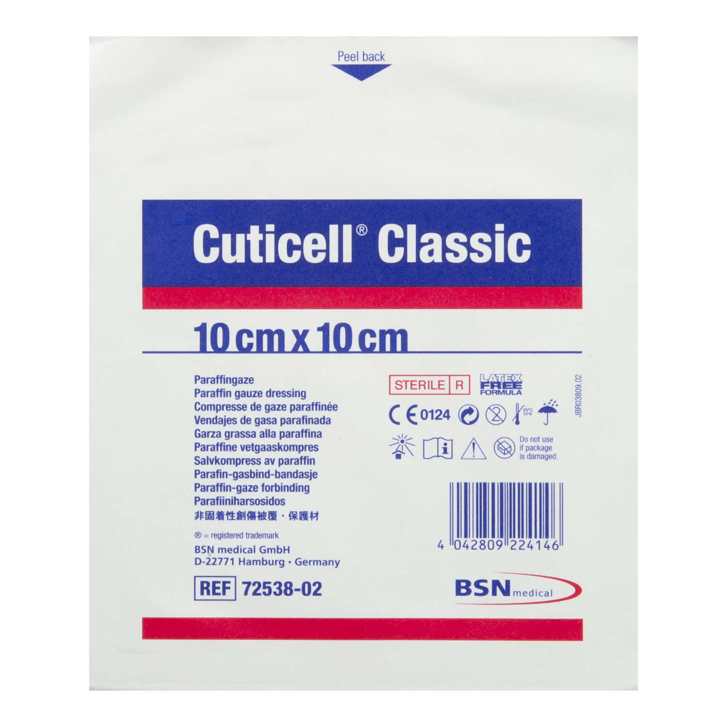 Cuticell Classic Paraffin Gauze Wound Dressing 10cm x 10cm (Singles)
